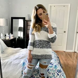 Michael Kors Blue & White Striped Sweater